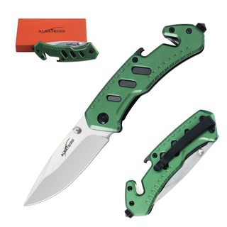 ALBATROSS 7" Classic Multifunction Folding Knife with Satin Coated Blade, Bottle Opener, Glass Hammer, and Rope Cutter - Green Aluminum Handle, AS-23265(Green)