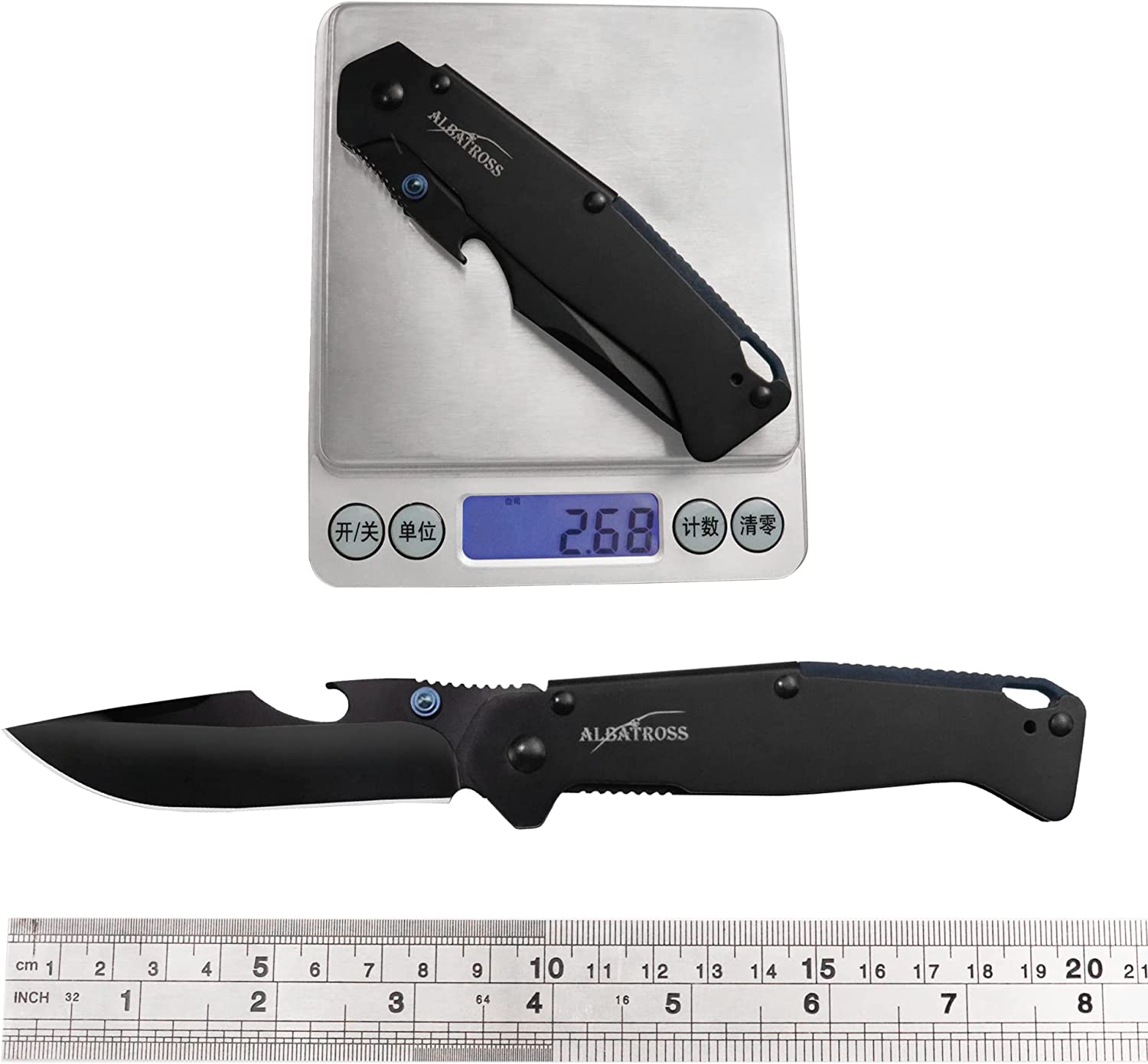 ALBATROSS FK050-BK Minimalist Ultra-Thin Stainless Steel Folding Pocket Knife with Bottle Opener, 3.25" Blade, 4.5" Handle, 7.75" Overall Length