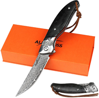 ALBATROSS HGDK028 Damascus Folding Pocket Knife with Luminous Carbon Handle, Ball Bearing Assisted Opening, 3