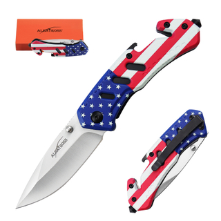 ALBATROSS 7" Classic Multi Tool Tactical Pocket Knife with Satin Coated Blade, Bottle Opener, Glass Hammer, and Rope Cutter