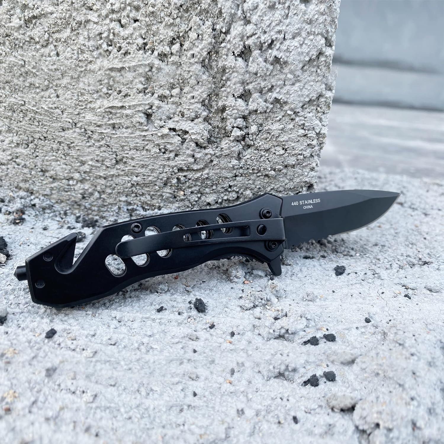 ALBATROSS FK003 BLACK EDC Serrated Blade Stainless Steel Tactical Folding Pocket Knife,SpeedSafe Spring Assisted Opening Knifes with Liner Lock,Pocket clip,Glass Breaker,Seatbelt Cutter