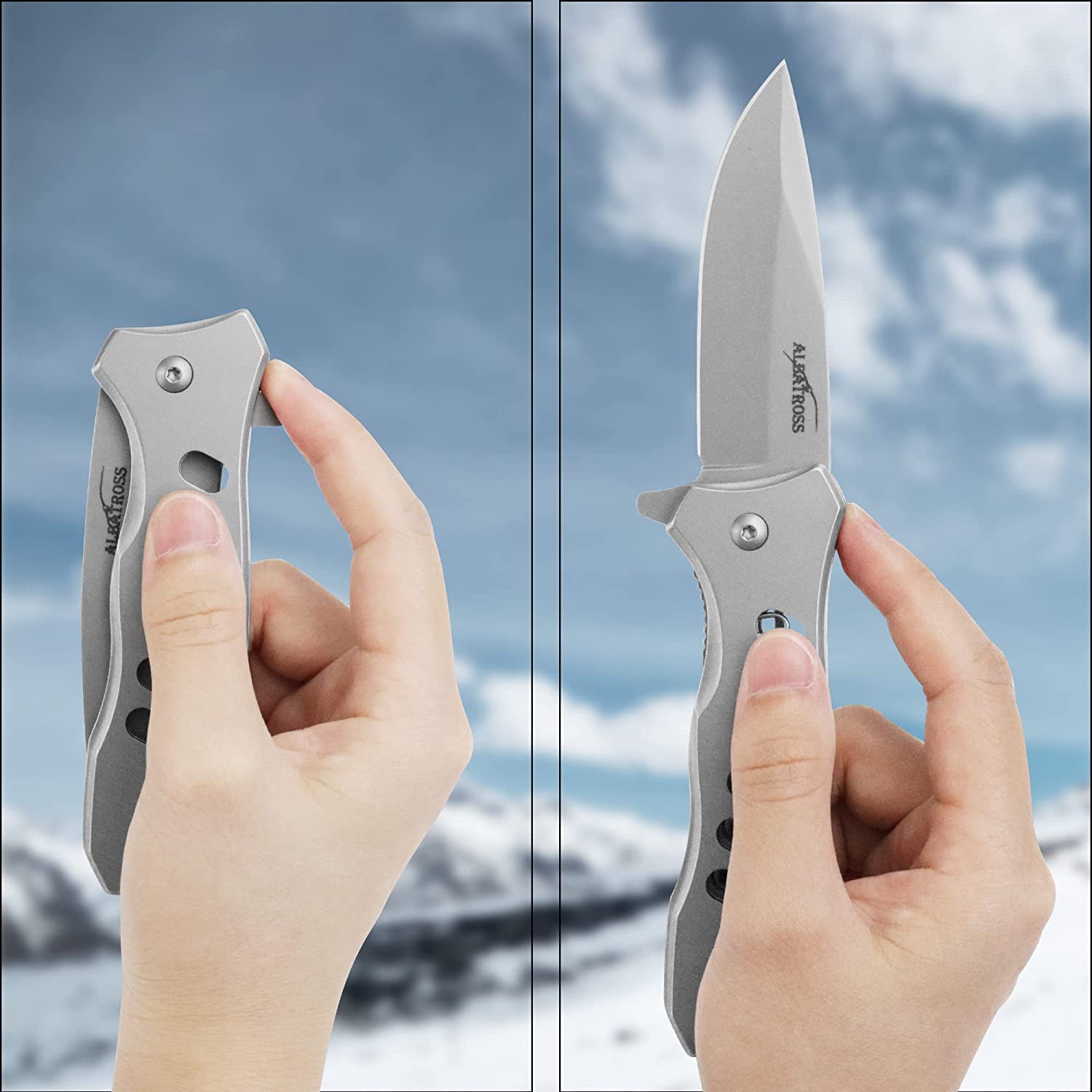 ALBATROSS 7.5" FK003 Gray EDC Stainless Steel Tactical Folding Pocket Knife,SpeedSafe Spring Assisted Opening Knifes with Liner Lock,Pocketclip,Glass Breaker,Seatbelt Cutter