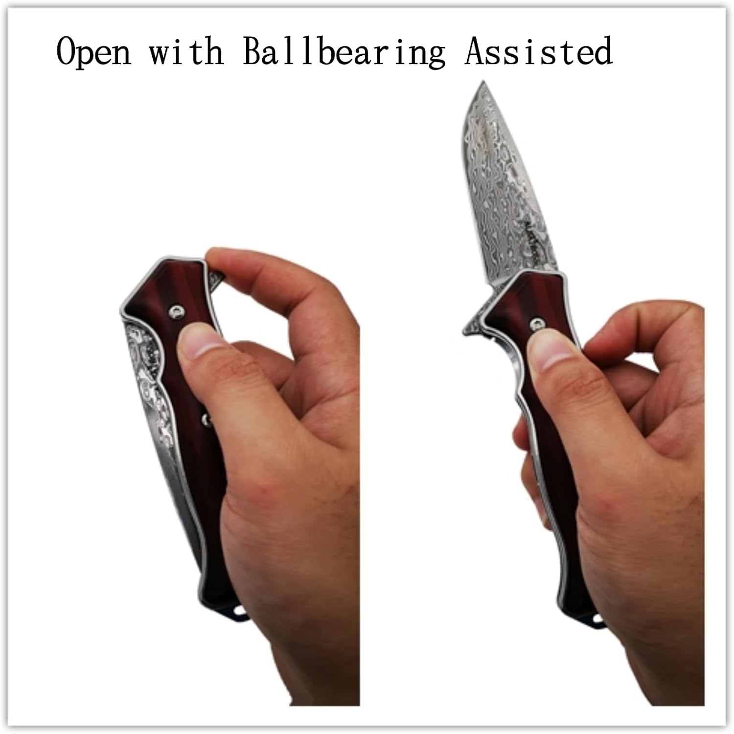 damascus knife flipper opening one hand