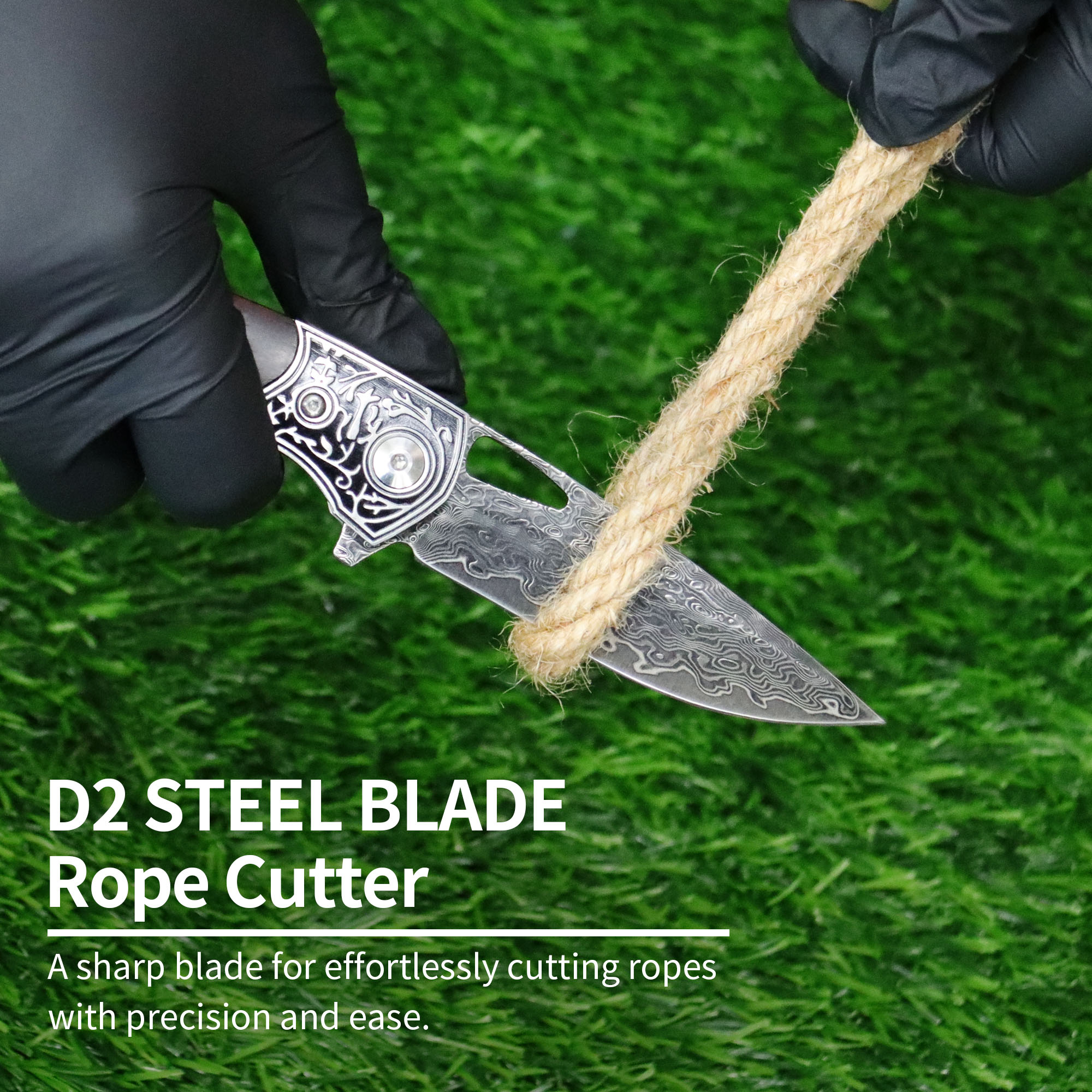 ALBATROSS HGDK032 Premium Folding Pocket Knife - 3" Damascus Steel Blade, Yellow Sandalwood Handle - Compact Outdoor EDC Tool for Camping, Fishing, Hiking