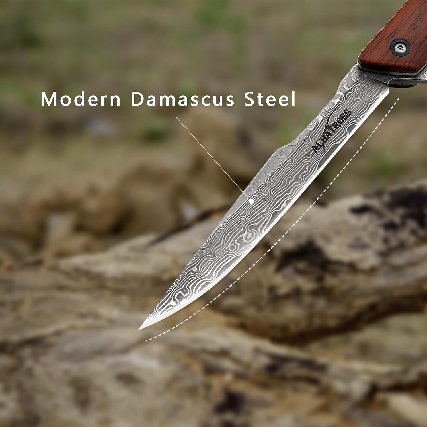 8" EDC Damascus Steel Pocket Knife Folder With Yellow Sandalwood Handle - HGDK025