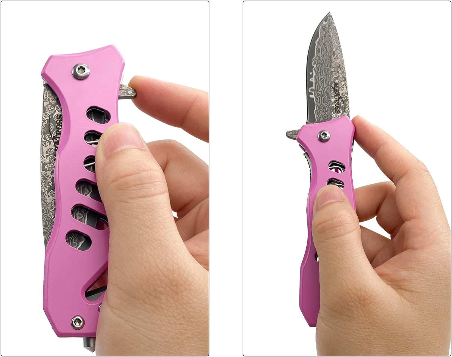 ALBATROSS FK003 Pink EDC Damascus Steel Tactical Folding Pocket Knife,SpeedSafe Spring Assisted Opening Knifes with Liner Lock,Pocketclip,Glass Breaker,Seatbelt Cutter