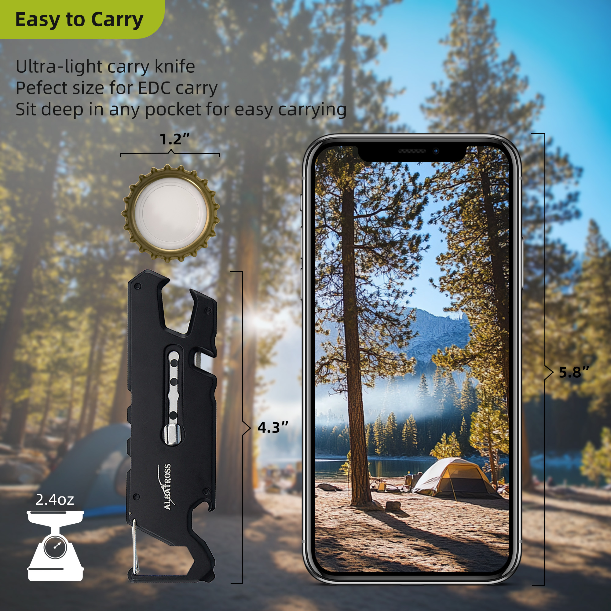 ALBATROSS Utility Knife - Multi-Tool with Replaceable Razor Blade, Screwdrivers, Rope Cutter, and Bottle Opener, G10 Handle, Includes 3 Extra Replacement Blades (Orange)