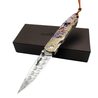 ALBATROSS Pocket Knife Abalone Seashells 7'' Modern Damascus Steel Knife Cupronickel Connector Liner Lock Folding Knife