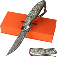 ALBATROSS HGDK028 Damascus Folding Pocket Knife with Abalone Shell Handle, Ball Bearing Assisted Opening, 3
