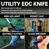 ALBATROSS FK017 EDC 5-in-1 Tactical Knife Outdoor Multi-Functional Tool with Glass Breaker, Seatbelt Cutter, Serrated Blade, Flashlight, and Carrying Bag