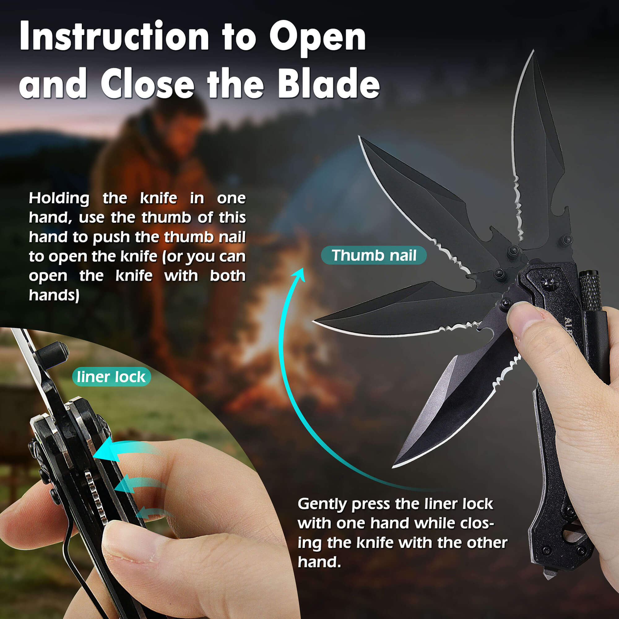 multitool knife smooth opening thumb stud