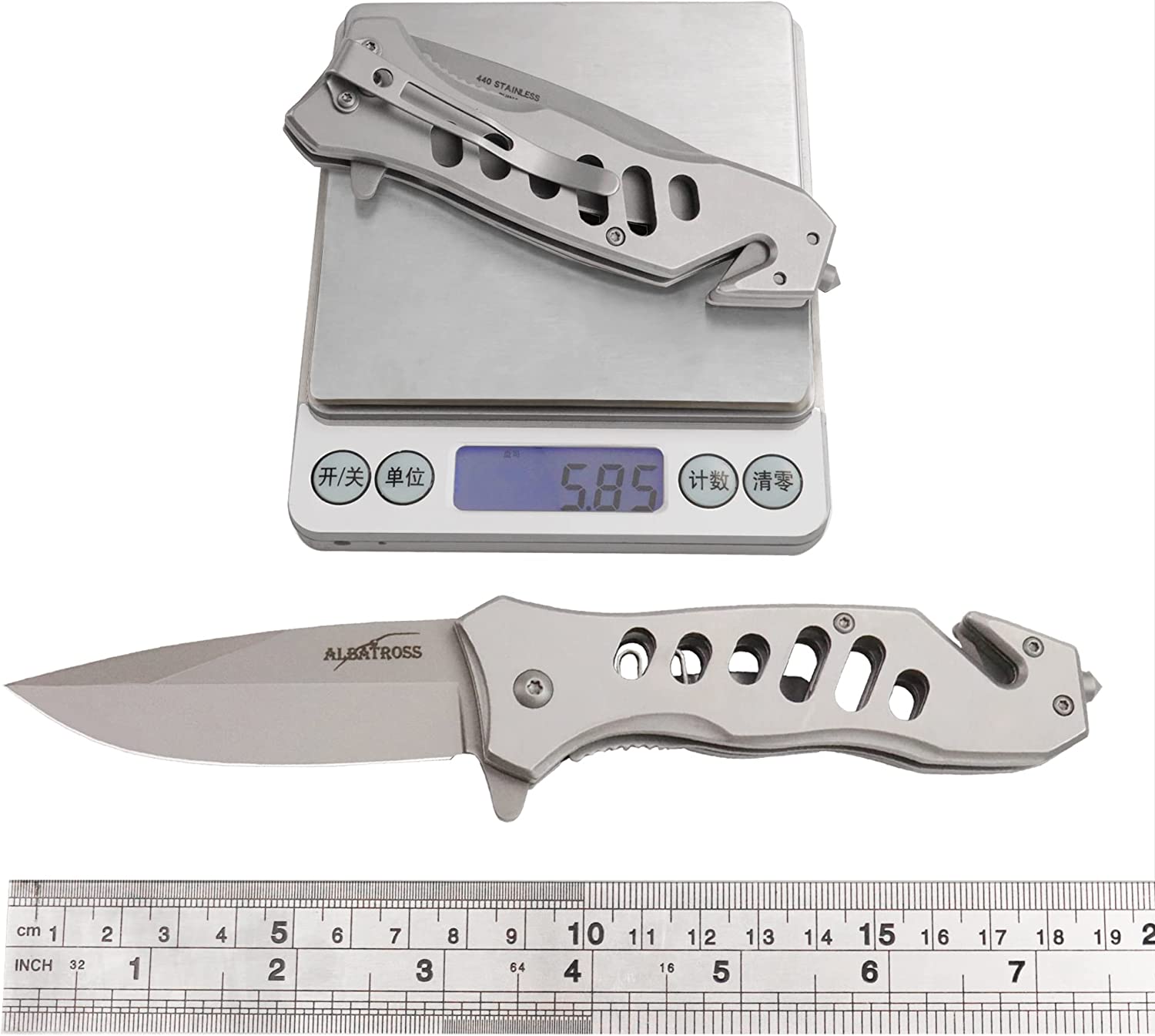 ALBATROSS 7.5" FK003 Gray EDC Stainless Steel Tactical Folding Pocket Knife,SpeedSafe Spring Assisted Opening Knifes with Liner Lock,Pocketclip,Glass Breaker,Seatbelt Cutter