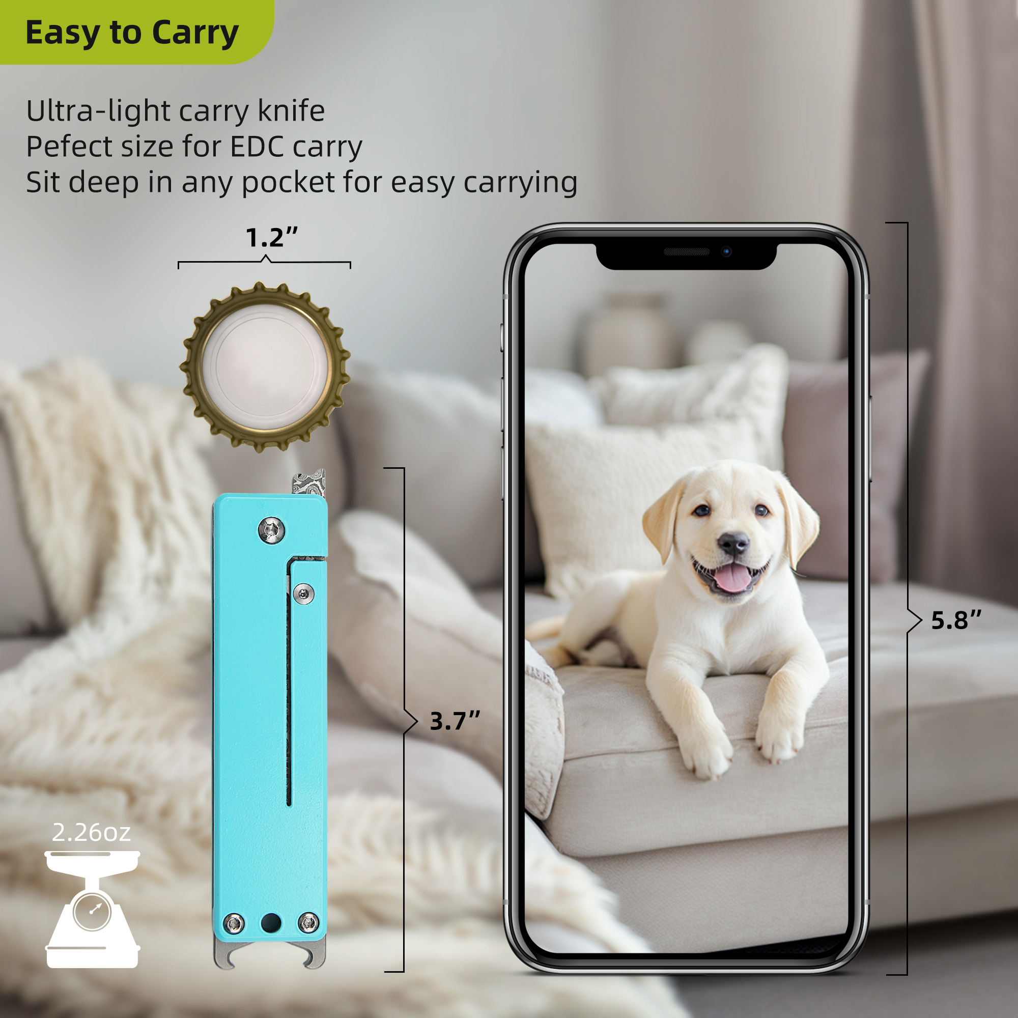 ALBATROSS Blue Damascus Cute Dog Pattern Pocket Knife - 3.5" Titanium Alloy, Box Cutter - Edc Keychain Gadgets with Bottle Opener, Christmas Gift for Cat Lovers