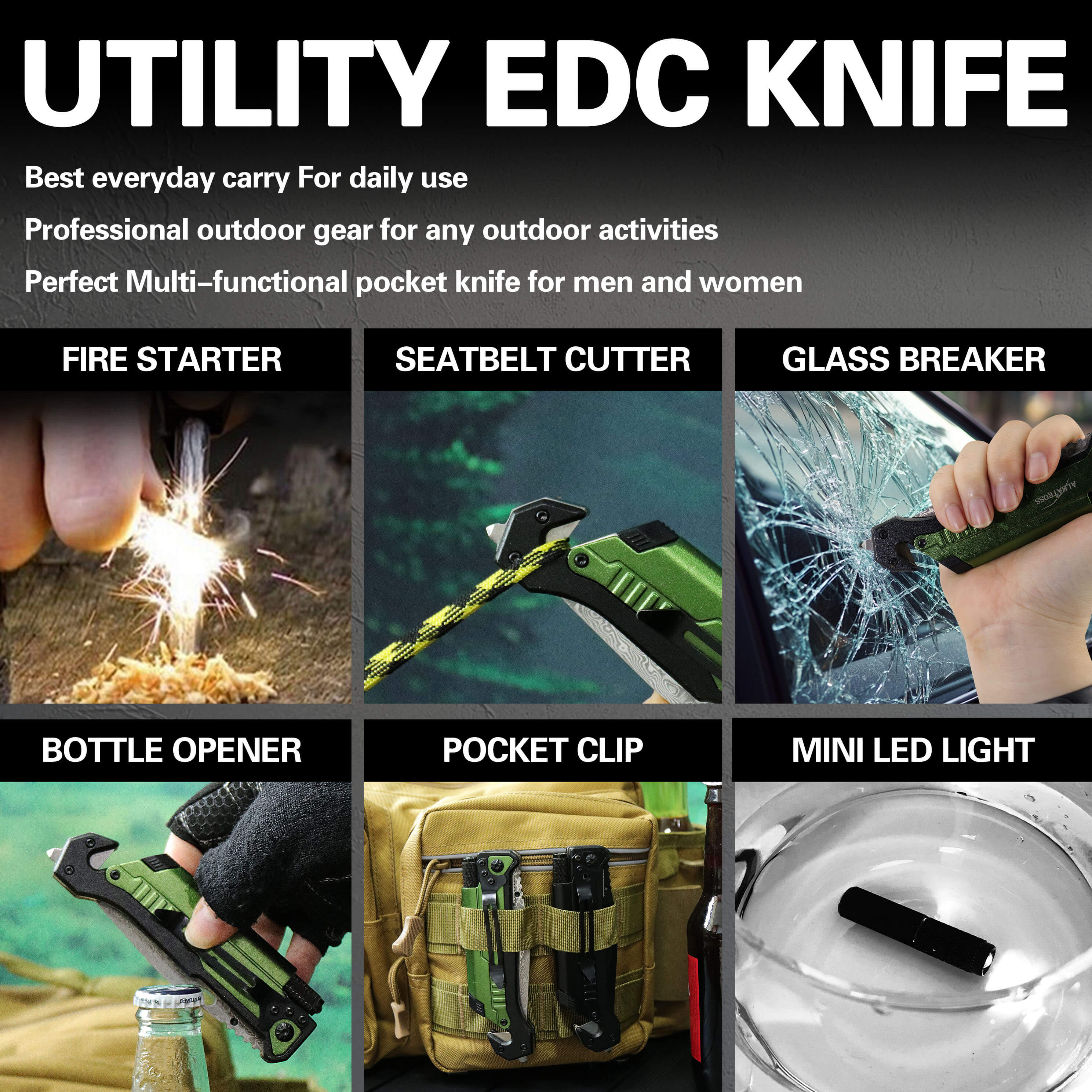 damascus multitool knife 6-in-1 functions EDC use