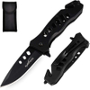 ALBATROSS FK003H Black EDC Stainless Steel Tactical Folding Pocket Knife,SpeedSafe Spring Assisted Opening Knifes with Liner Lock,Pocketclip,Glass Breaker,Seatbelt Cutter