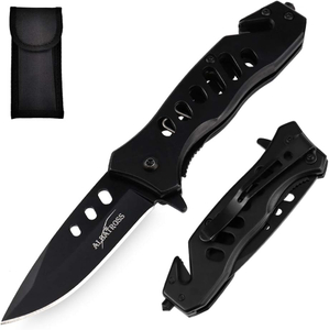 ALBATROSS FK003H Black EDC Stainless Steel Tactical Folding Pocket Knife,SpeedSafe Spring Assisted Opening Knifes with Liner Lock,Pocketclip,Glass Breaker,Seatbelt Cutter