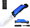 ALBATROSS 6-in-1 Survival Tactical Folding Pocket Knife with LED Light, Seatbelt Cutter, Glass Breaker, and Fire Starter (BLUE-SA)