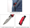 ALBATROSS 6-in-1 Damascus Steel Folding Pocket Knife with LED Light, Seatbelt Cutter, Glass Breaker, Fire Starter, Bottle Opener - Multi-Function Emergency Tool (RED)