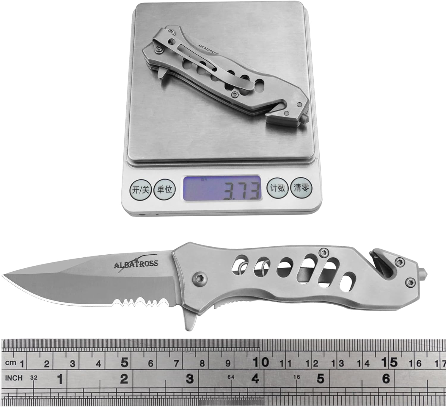 ALBATROSS FK003 Gray EDC Serrated Blade Stainless Steel Tactical Folding Pocket Knife,SpeedSafe Spring Assisted Opening Knifes with Liner Lock,Pocket clip,Glass Breaker,Seatbelt Cutter