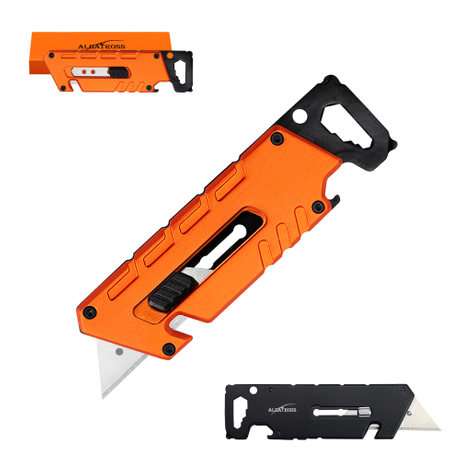 ALBATROSS Utility Knife - Multi-Tool with 3 SK5 Replaceable Blades, Screwdrivers, Wrench, Rope Cutter, and Bottle Opener, Aluminum Handle (Orange)