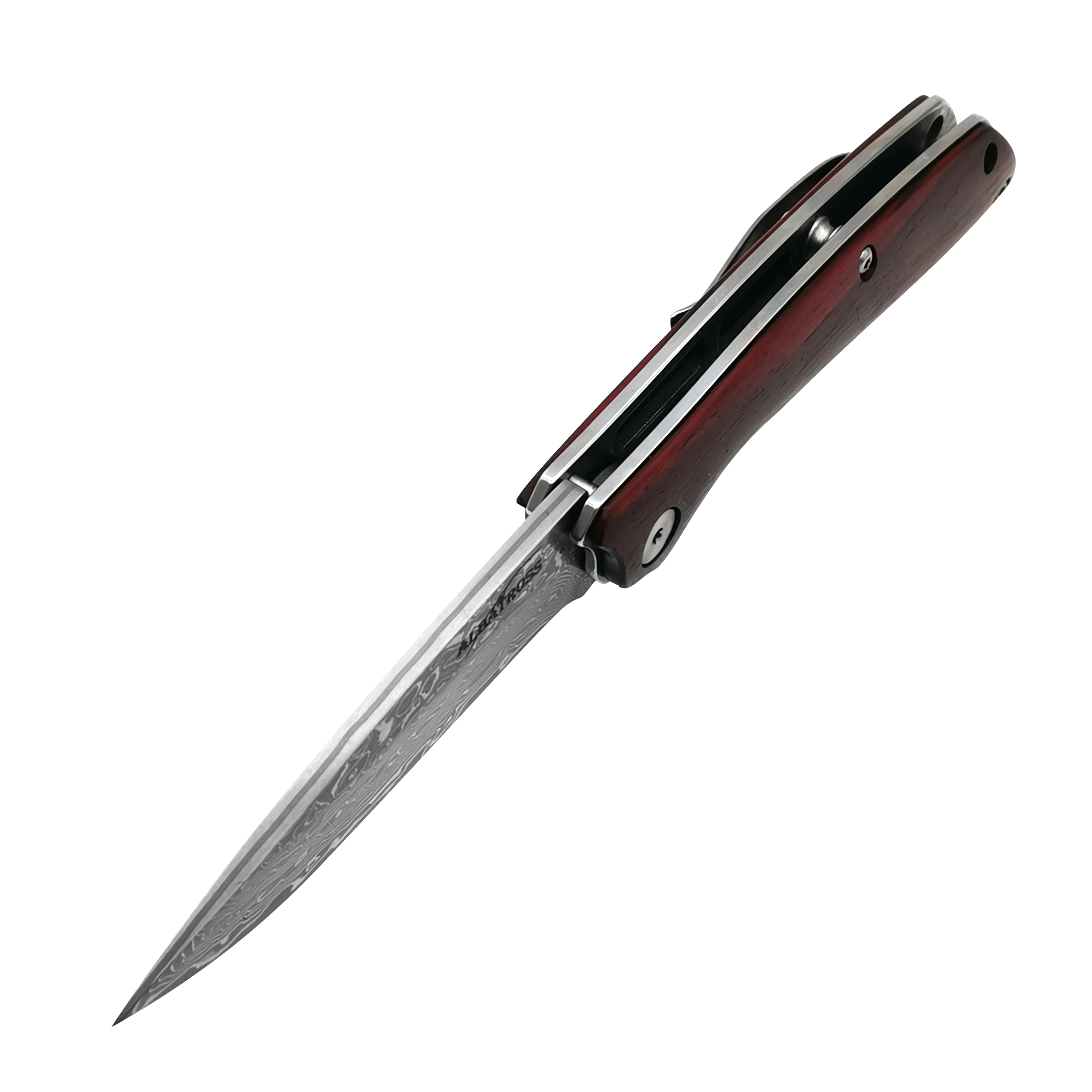 ALBATROSS HGDK023 EDC 7'' Red Sandalwood Handle Damascus Steel Folding Pocket Knife