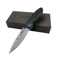 ALBATROSS HGDK005 Black Cool EDC Damascus Steel Folding Pocket Knife with Ebony Wood Handle