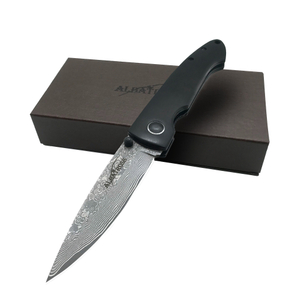 ALBATROSS HGDK005 Black Cool EDC Damascus Steel Folding Pocket Knife with Ebony Wood Handle