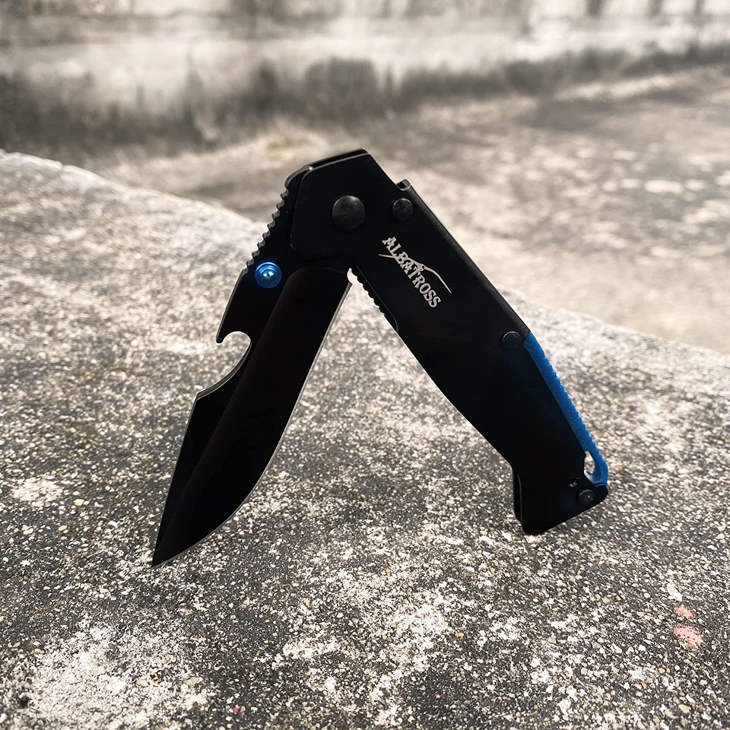 ALBATROSS FK050-BK Minimalist Ultra-Thin Stainless Steel Folding Pocket Knife with Bottle Opener, 3.25" Blade, 4.5" Handle, 7.75" Overall Length