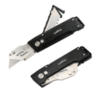 ALBATROSS UPK003 Heavy Duty Folding Utility Knife - Quick Change Blades, Black Aluminum Handle, Built-in Blade Storage, 5 Extra Blades Included, Ideal for Cutting Cartons, Cardboard, and Boxes