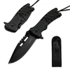 ALBATROSS FK020 Multifunctional Spring-Assisted Camping Pocket Knife - 3.5" Black Blade, 4.75" Handle, with Built-in Fire Starter, Whistle, Paracord, and Liner Lock Essential EDC Tool (BLACK)
