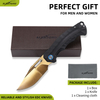 ALBATROSS EDC Classic Black & Gold Pocket Knife, Gold D2 Blade, G10 Handle, Liner Lock, Gift Box for Valentine‘s Day Birthday AS-24652-GBG
