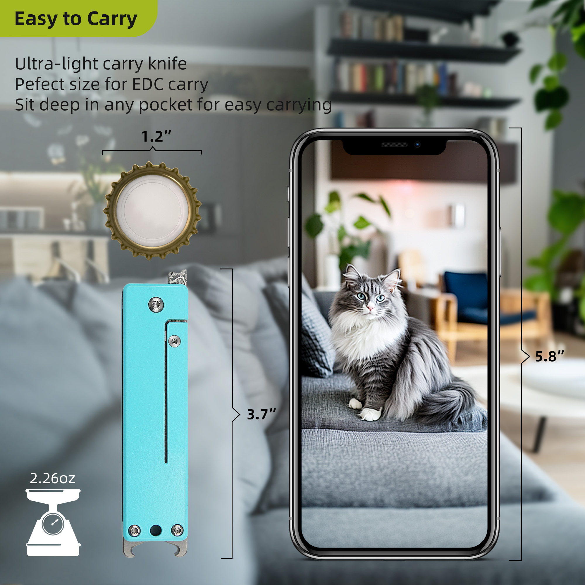 ALBATROSS Blue Damascus Cute Cat Pattern Pocket Knife - 3.5" Titanium Alloy, Box Cutter - Edc Keychain Gadgets with Bottle Opener, Christmas Gift for Cat Lovers