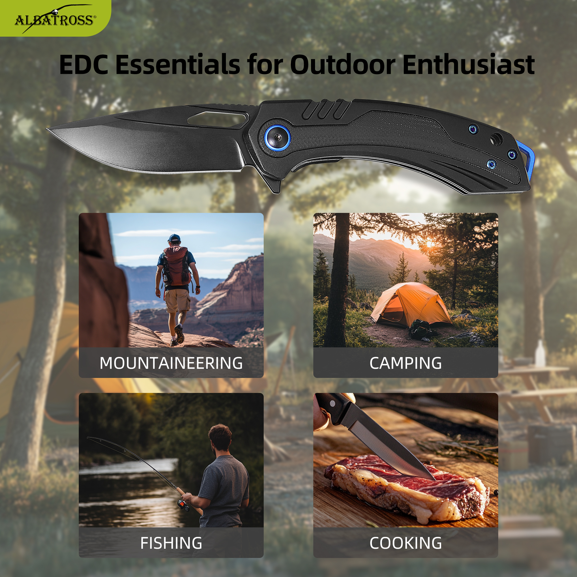 ALBATROSS 7.8" Classic D2 Blade Folding Knife, Aluminum & Wood G10 Handle, Gift Boxed AS-23464 Series