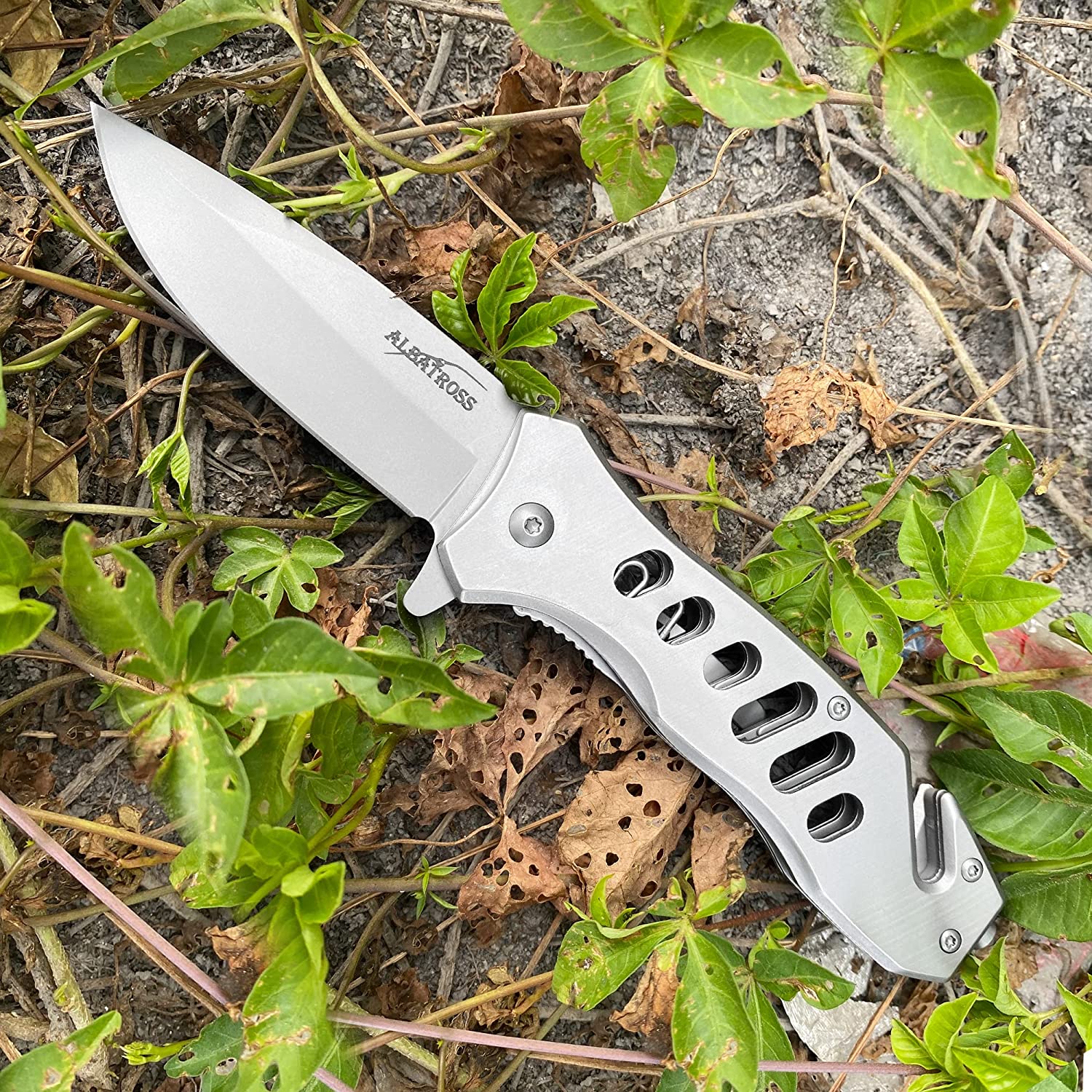 ALBATROSS 7.5" FK003 Gray EDC Stainless Steel Tactical Folding Pocket Knife,SpeedSafe Spring Assisted Opening Knifes with Liner Lock,Pocketclip,Glass Breaker,Seatbelt Cutter