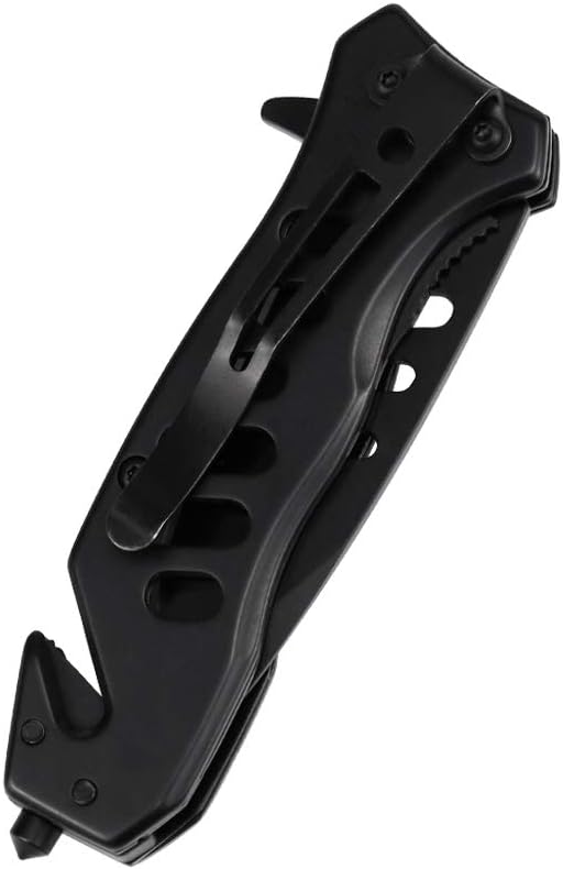 ALBATROSS FK003H Black EDC Stainless Steel Tactical Folding Pocket Knife,SpeedSafe Spring Assisted Opening Knifes with Liner Lock,Pocketclip,Glass Breaker,Seatbelt Cutter