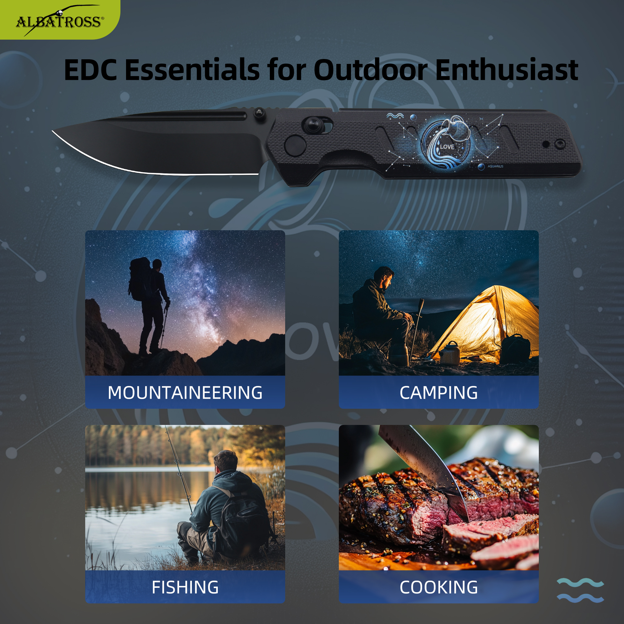 ALBATROSS Aquarius VG10 Steel Pocket Folding Knife - 4.3