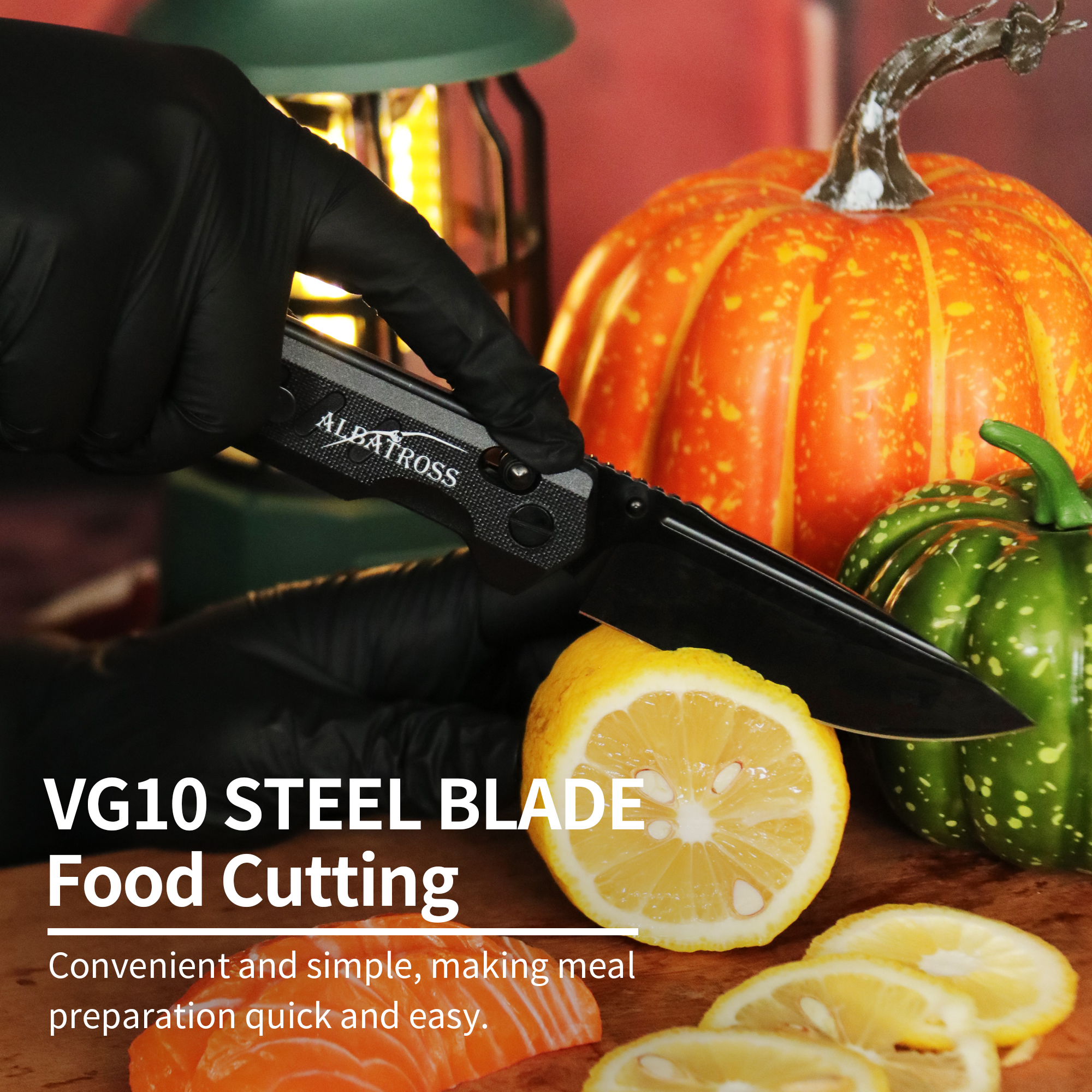 ALBATROSS Leo VG10 Steel Pocket Folding Knife - 4.3" G10 Handle, Axis Lock, EDC Camping Hunting, Zodiac Collection Gift, Handmade Gift Box