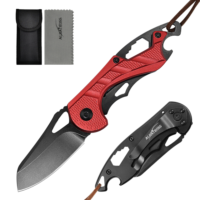ALBATROSS Small Folding Knife with Bottle Opener and Wrench, Pocket knife EDC Gadgets for Daily Use,Gift for Men, AS-23288 (Red)