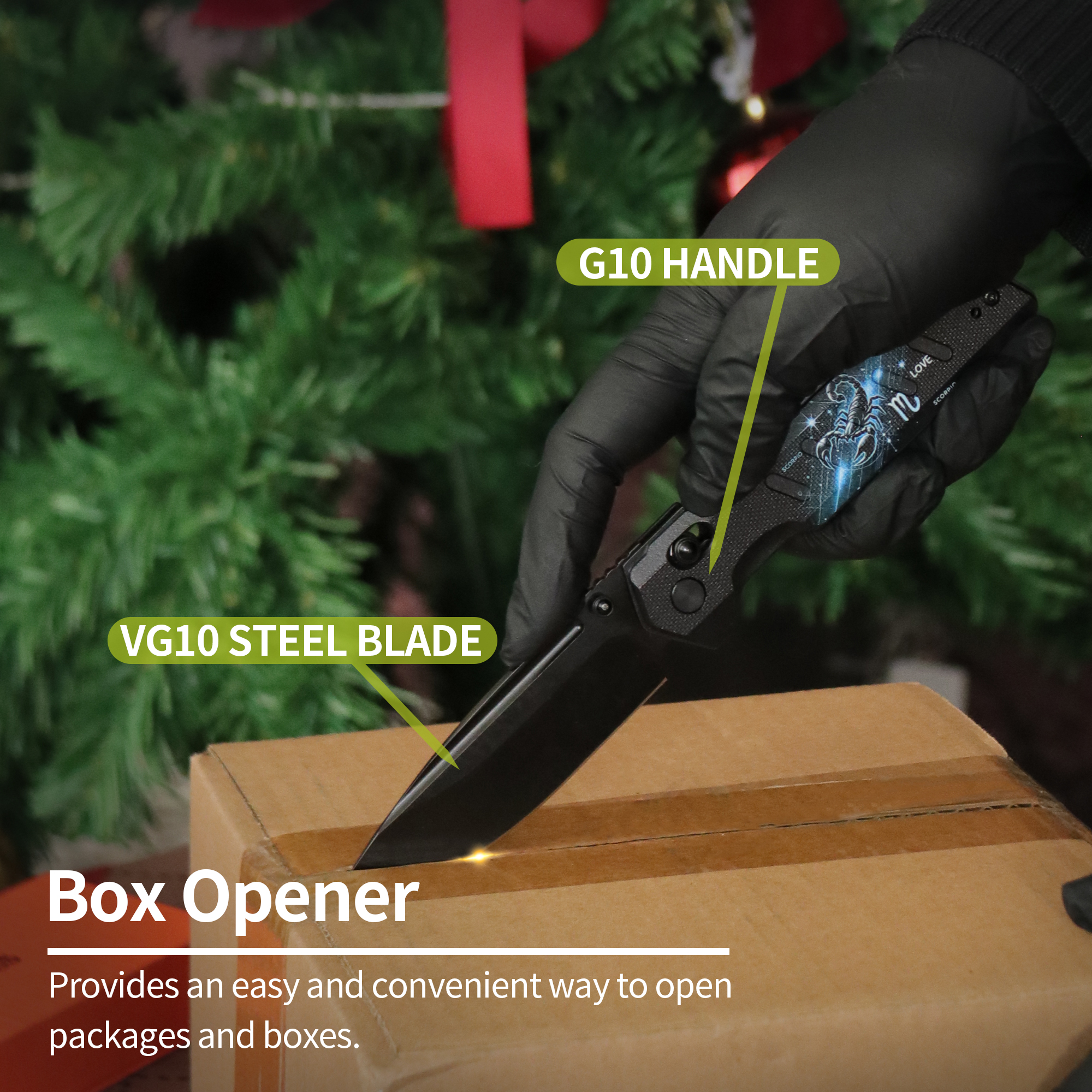 ALBATROSS Scorpio VG10 Steel Pocket Folding Knife - 4.3" G10 Handle, Axis Lock, EDC Camping Hunting, Zodiac Collection Gift, Handmade Gift Box