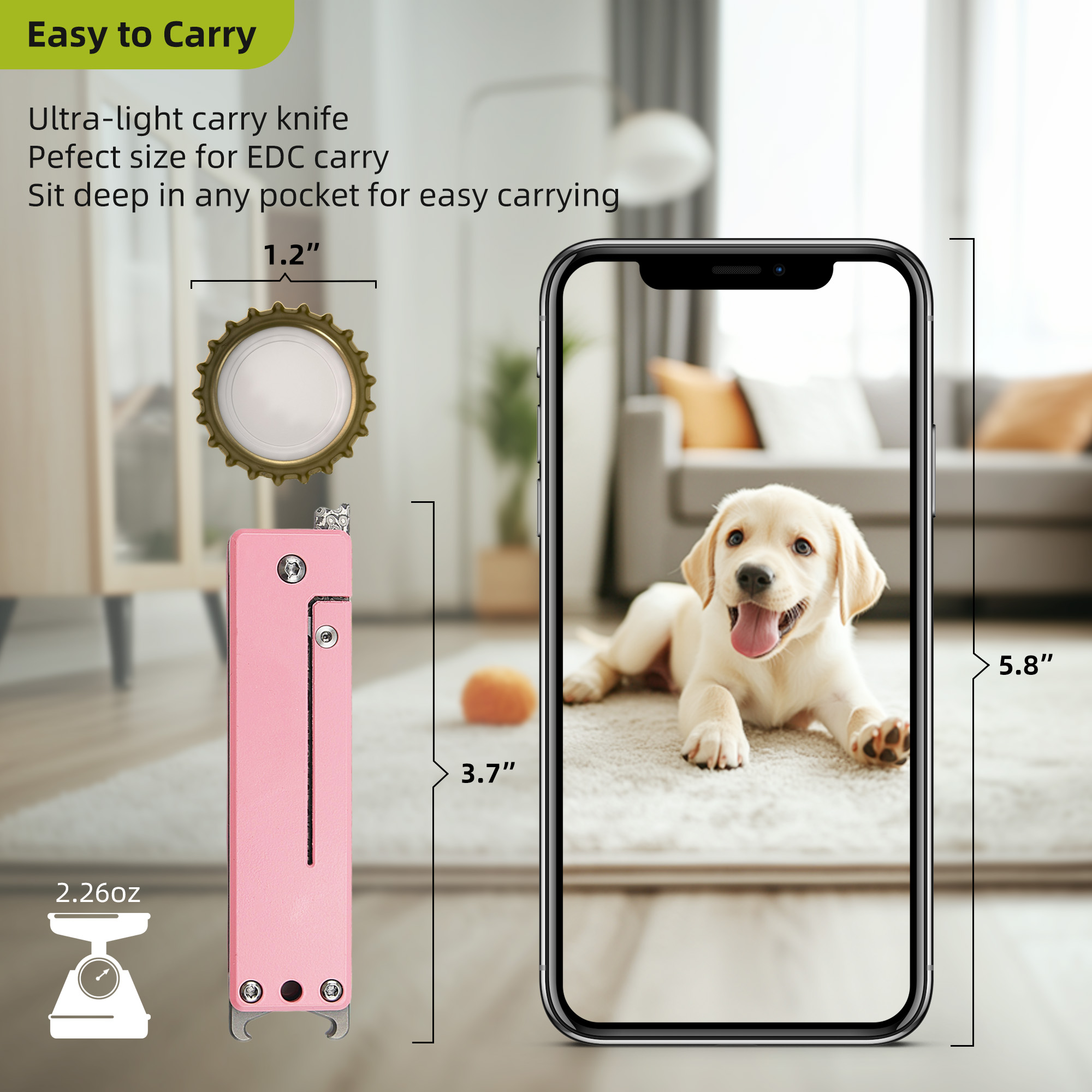 ALBATROSS Pink Damascus Folding Pocket Knife – Cute Dog Design EDC Knife for Women with Bottle Opener & Gift Box