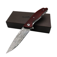 ALBATROSS HGDK019 EDC 7.6" Red Sandalwood Handle Damascus Steel Folding Pocket Knife Liner Lock