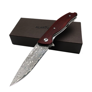 ALBATROSS HGDK021 EDC 7.25" Red Sandalwood Handle Damascus Steel Folding Pocket Knife Liner Lock