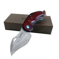 ALBATROSS HGDK003 EDC Yellow Sandalwood Handle Damascus Folding Pocket Knife with Liner Lock