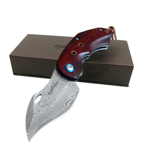 ALBATROSS HGDK003 EDC Yellow Sandalwood Handle Damascus Folding Pocket Knife with Liner Lock