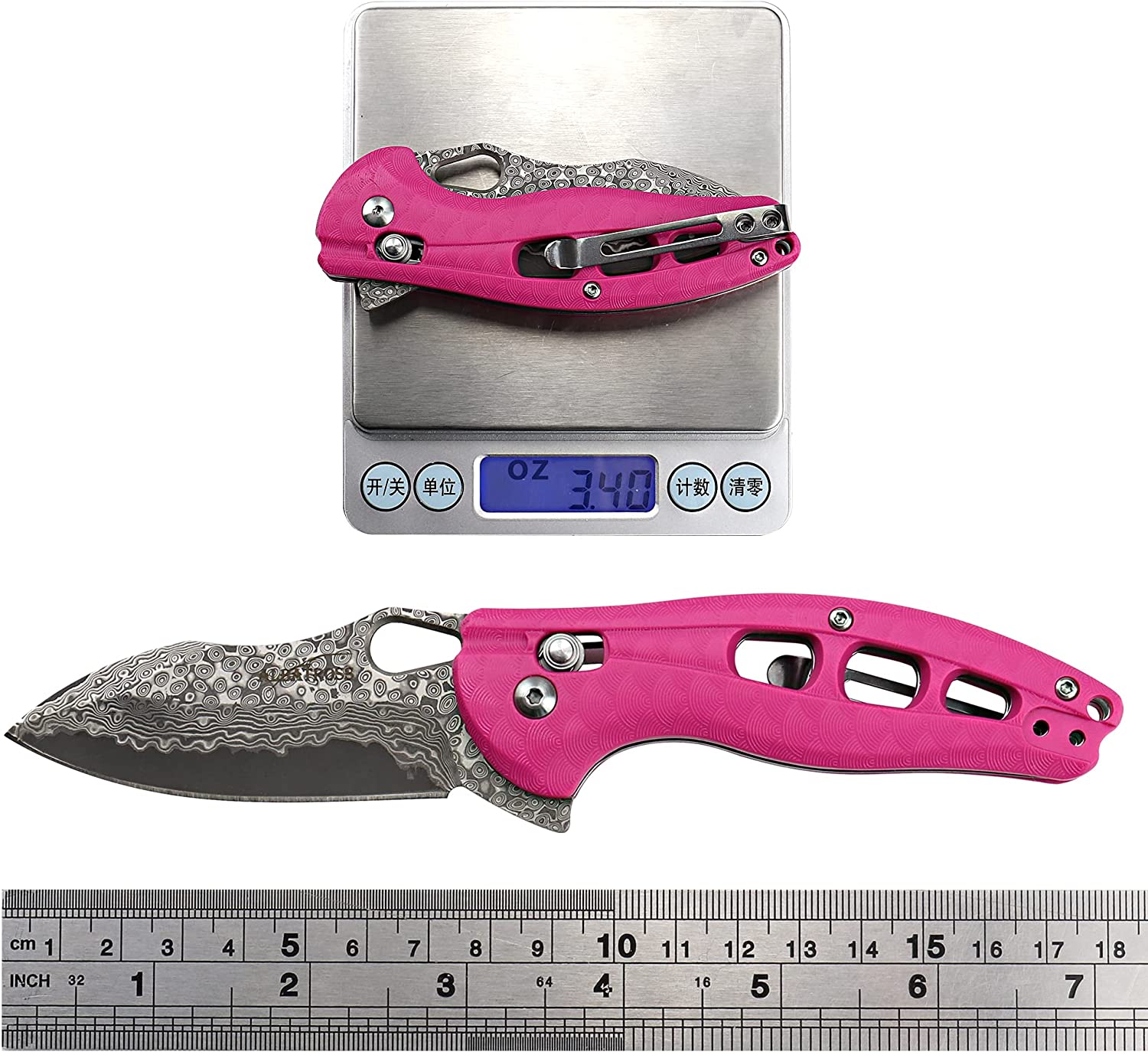 ALBATROSS Cool Flipper Axis Lock Opening Folding Pocket Knife with 3" Modern Damascus Steel Blade and 4.25" High Strength FRN Handle, Deep Carry Pocket Clip - Gifts Box FK036DA-PK