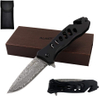 ALBATROSS FK003 Black EDC Damascus Steel Tactical Folding Pocket Knife,SpeedSafe Spring Assisted Opening Knifes with Liner Lock,Pocketclip,Glass Breaker,Seatbelt Cutter