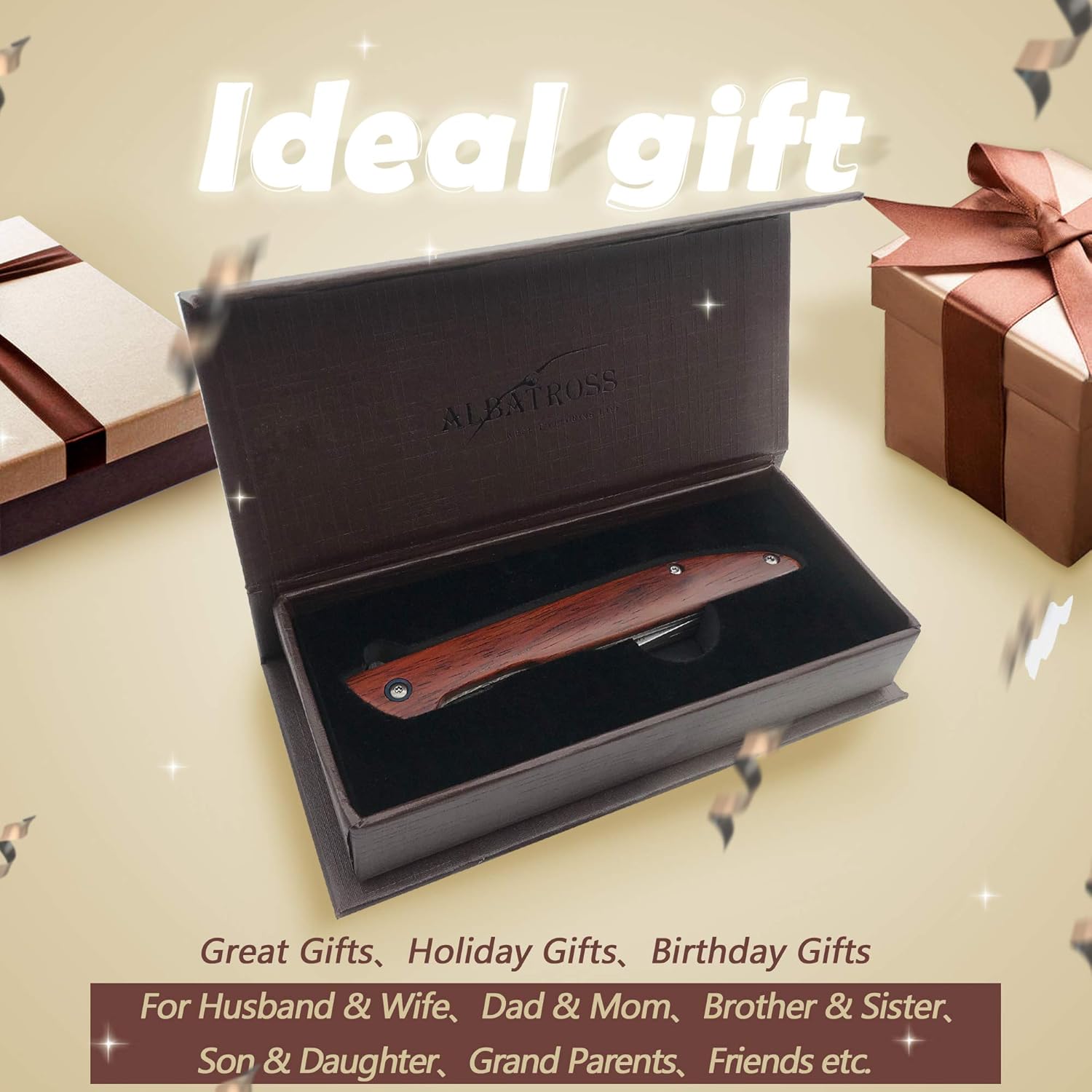 8" EDC Damascus Steel Pocket Knife Folder With Yellow Sandalwood Handle - HGDK025