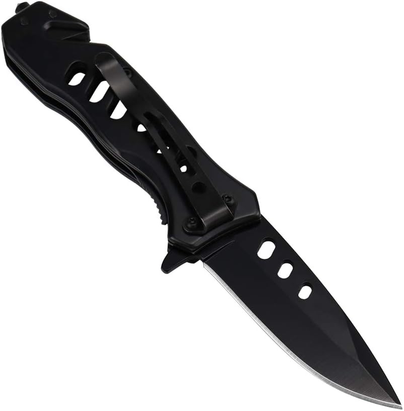 ALBATROSS FK003H Black EDC Stainless Steel Tactical Folding Pocket Knife,SpeedSafe Spring Assisted Opening Knifes with Liner Lock,Pocketclip,Glass Breaker,Seatbelt Cutter