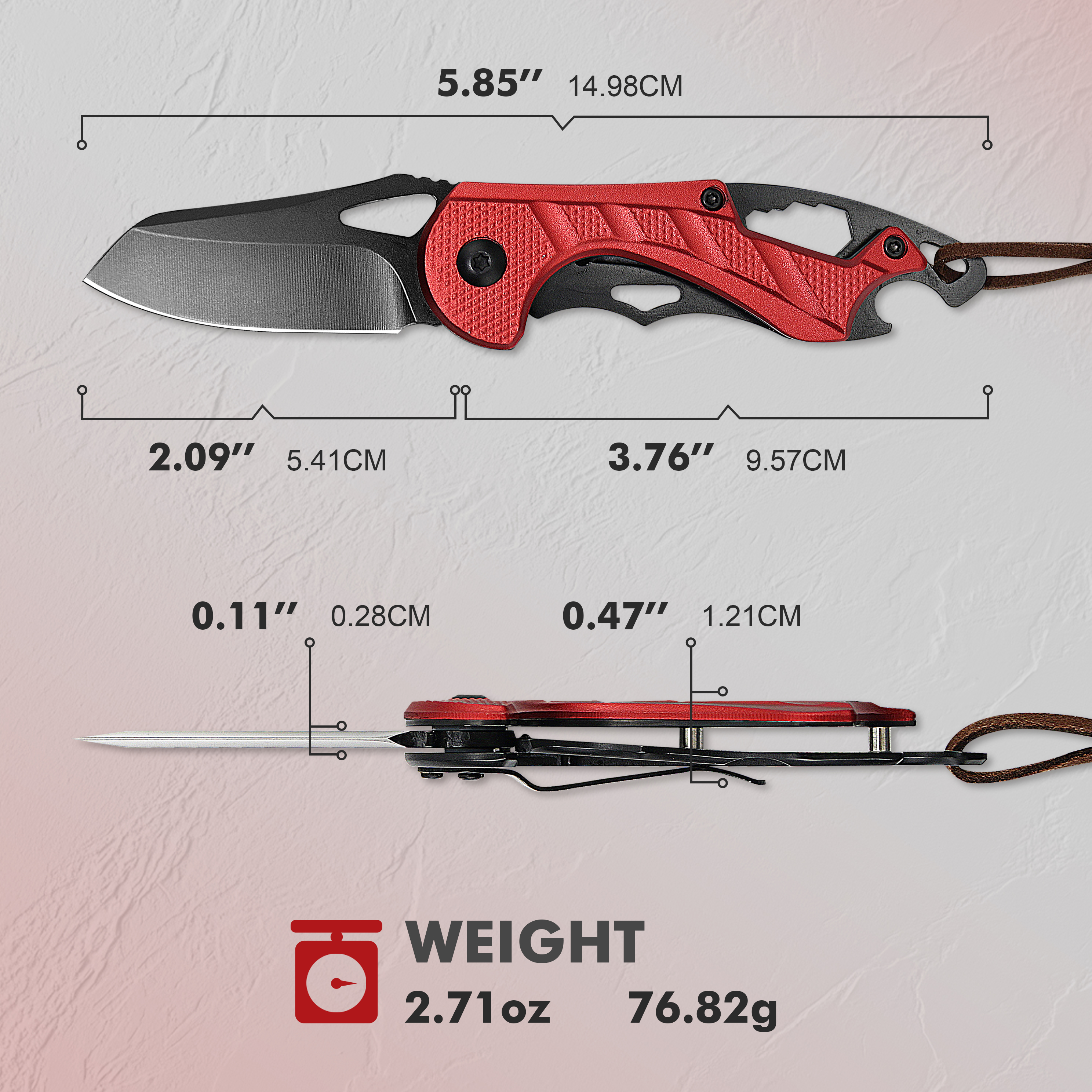 ALBATROSS Small Folding Knife with Bottle Opener and Wrench, Pocket knife EDC Gadgets for Daily Use,Gift for Men & Women, AS-23288 (Red)