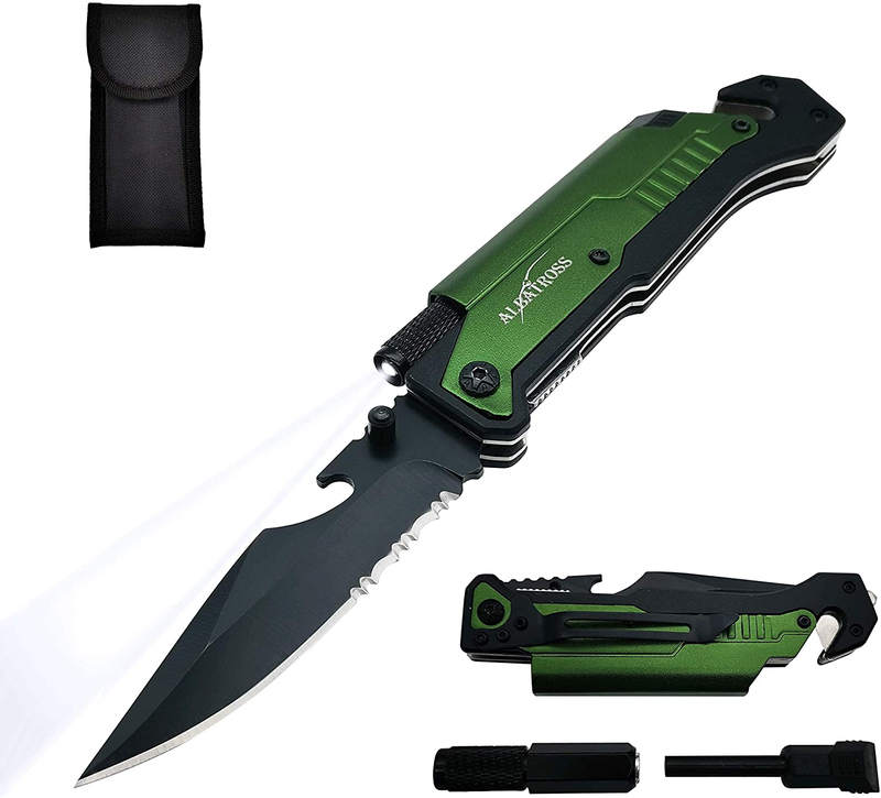 ALBATROSS FK001 Green 6-in-1 Multi-Function Emergency Tool Survival Tactical Military Folding Pocket Knife